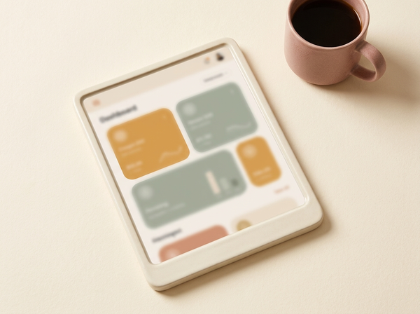 Notion prompt database on tablet with coffee