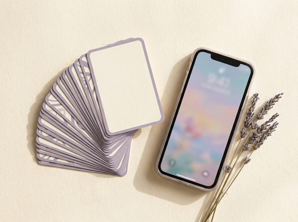 Lockscreen cards deck beside smartphone