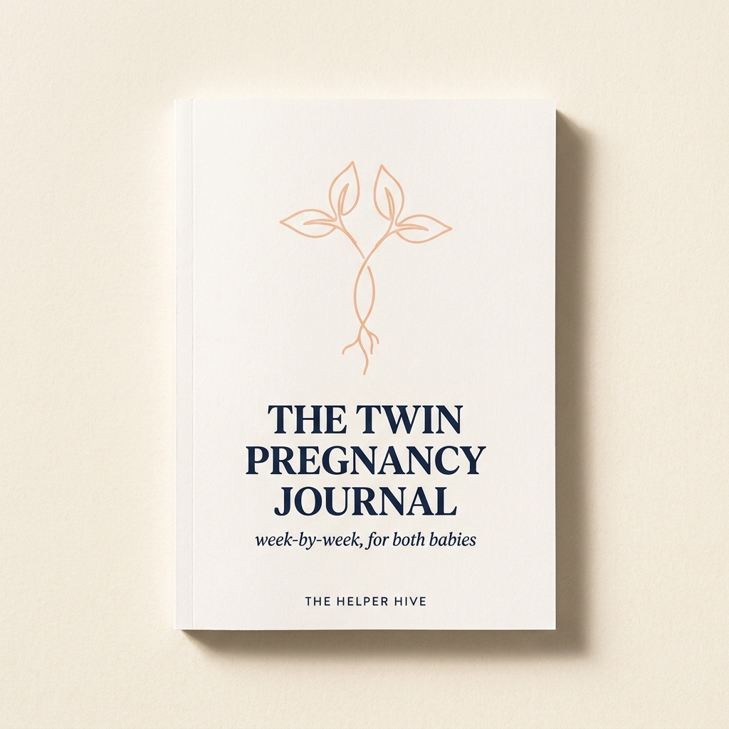 The Twin Pregnancy Journal — workbook covers with intertwined sprouts motif in peach