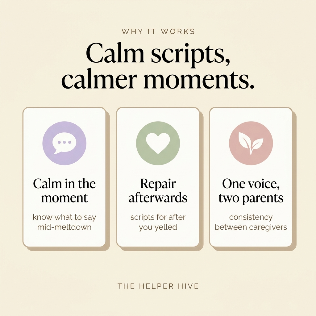 Gentle Parenting Scripts - benefits: calm in the moment, repair afterwards, one voice two parents