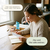 Gentle Parenting Scripts - lifestyle: mom reading a script card at the kitchen table