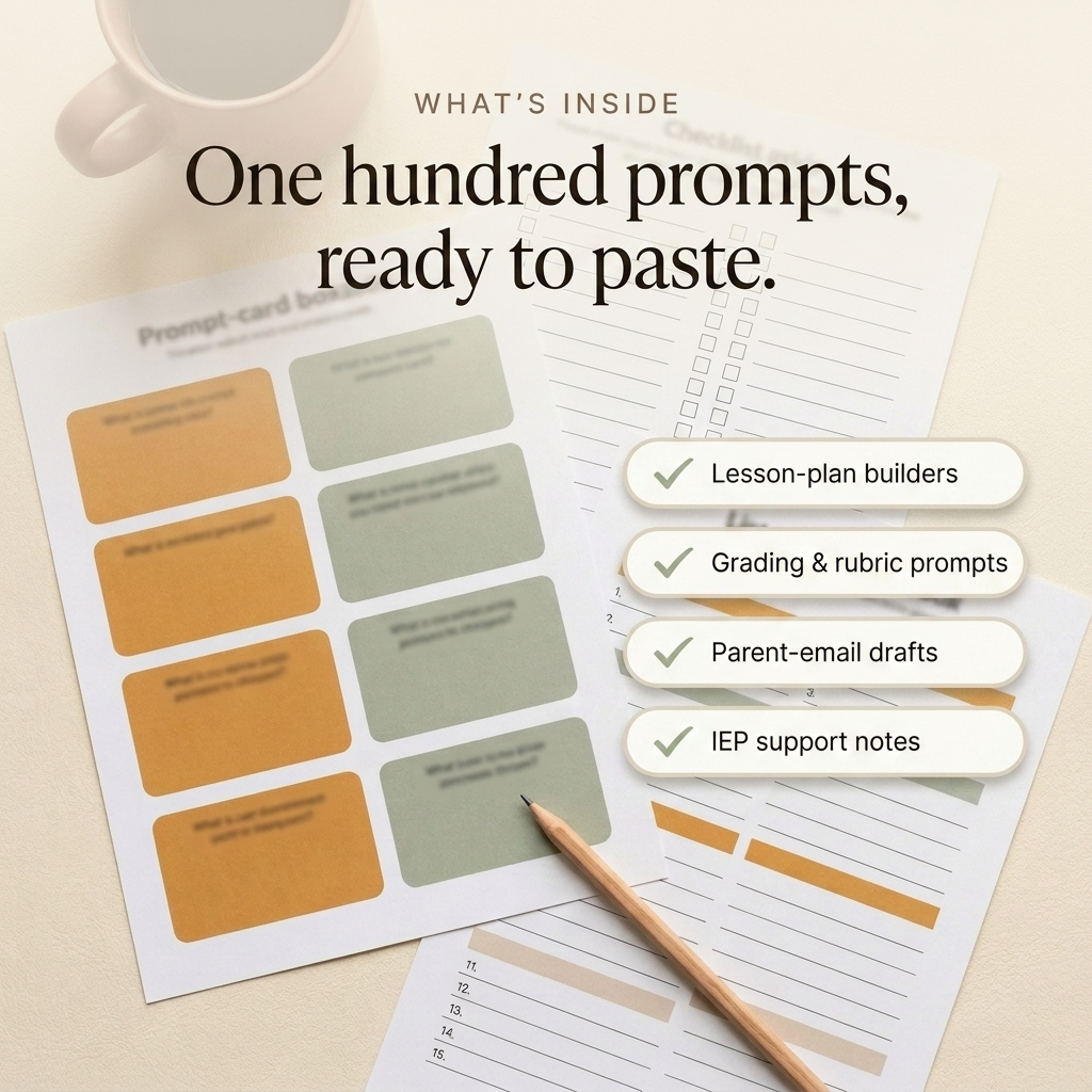 AI Teacher Prompt Pack - what's inside: one hundred prompts ready to paste