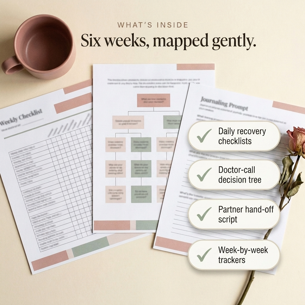 Postpartum Recovery Roadmap - what's inside: six weeks, mapped gently