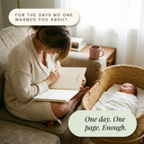 Postpartum Recovery Roadmap - lifestyle: resting mother reading beside sleeping newborn