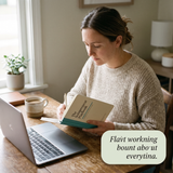 Solopreneur Playbook - lifestyle: founder writing in playbook at home desk with laptop