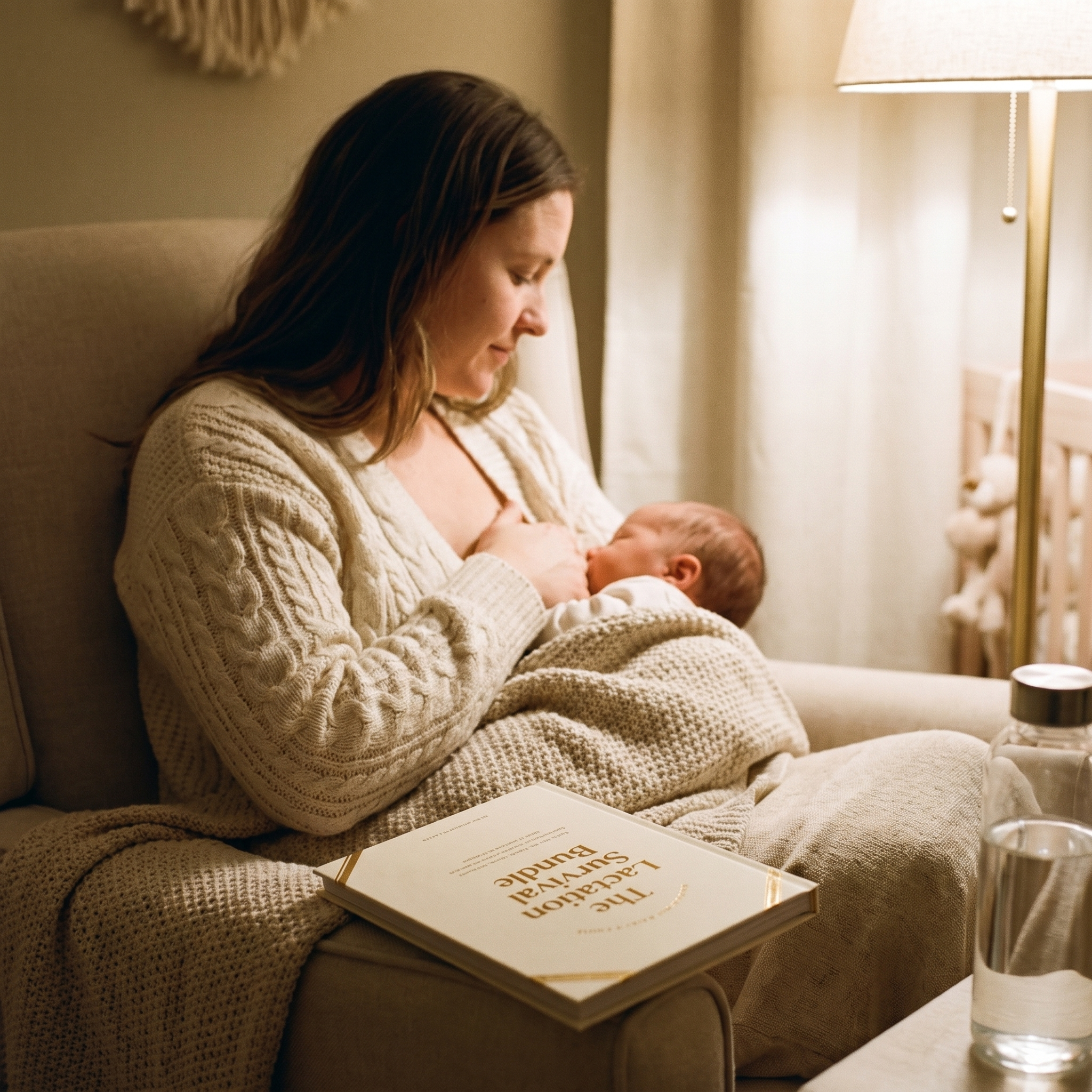 Lactation Bundle - lifestyle: mother nursing in armchair with guide on armrest