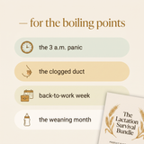 Lactation Bundle - use cases: 3am panic, clogged duct, back-to-work, weaning month