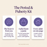 Period and Puberty Kit - benefits: she hears it from you, a plan beats a panic, every adult on one page